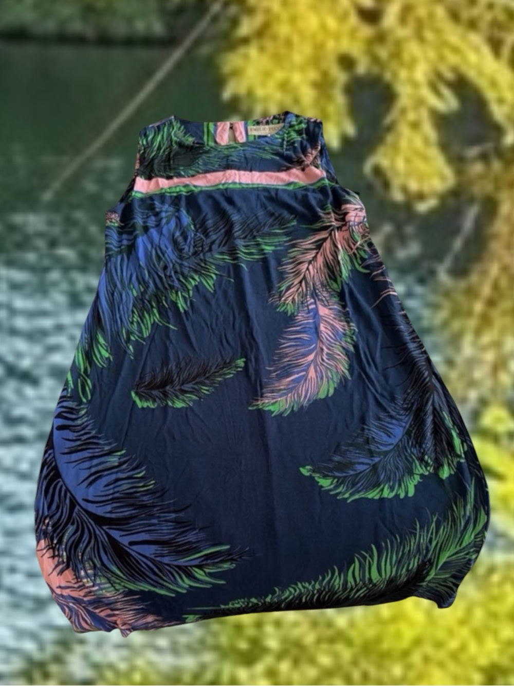 Women's Navy Blue Tropical Print Midi Dress IT 42 US 12